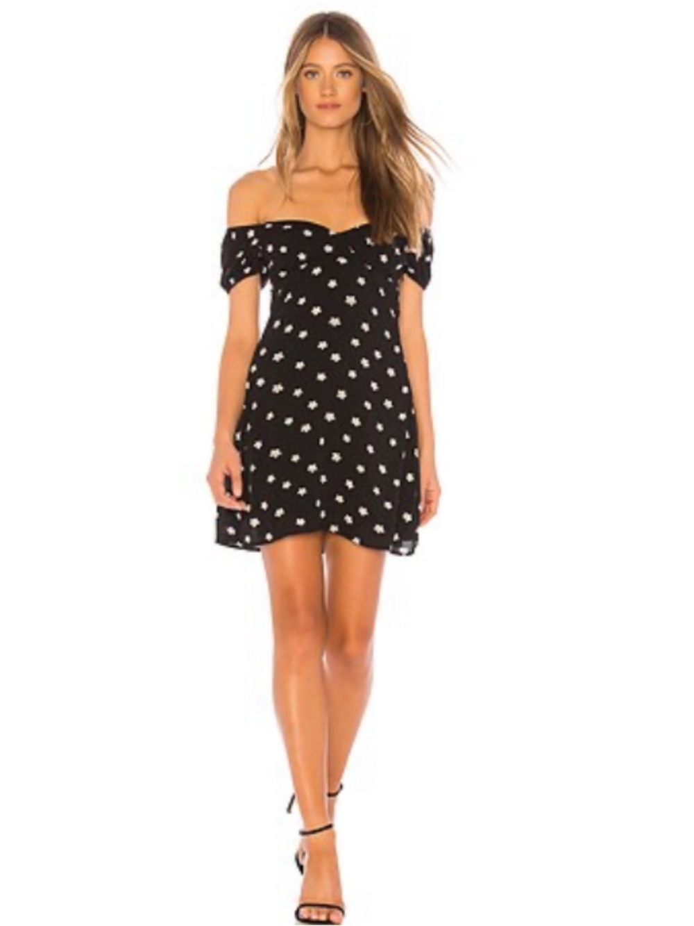 MAJORELLE Black Mini Dress with White Daisy Print
